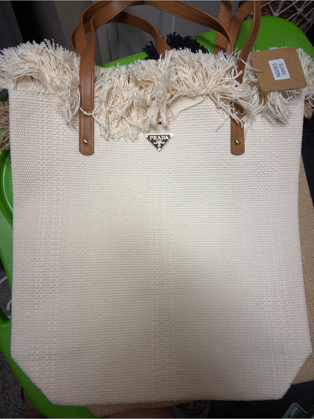 Prada Cream Tote with Fringe Accents - Picture 3 of 13